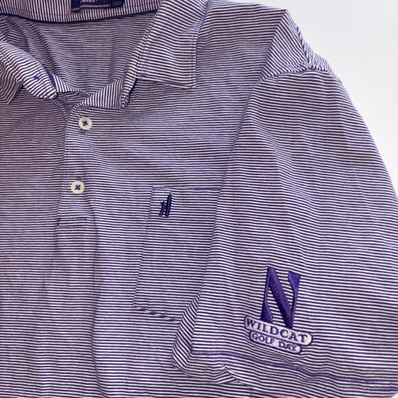johnnie-O Men's Northwestern University Wildcats Short Sleeve Purple Stripe Polo - Picture 1 of 9